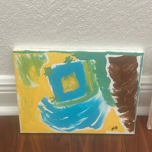Abstract Canvas Art with Blue and Brown Accents
